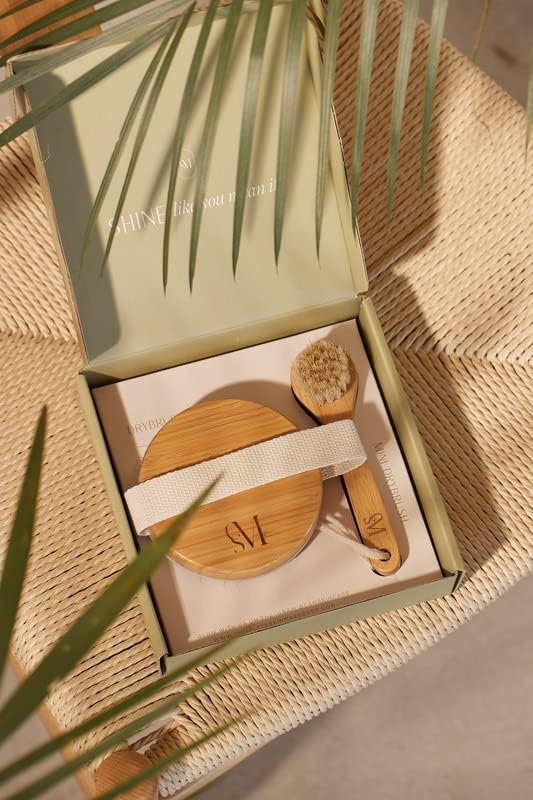 CSM Dry Brushing Body and Face Brushes for Lymphatic Drainage - Natural Boar Bristle Exfoliating Brushes with Face Brush for Cellulite, Circulation & Glowing Skin (2, Brush Set)