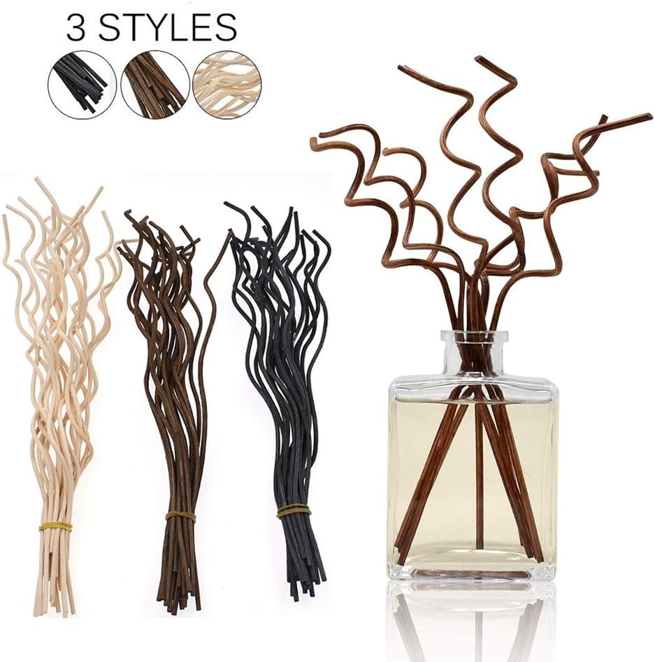 20/50 PCS Wavy Rattan Reed Diffuser Sticks, Handmade Fragrance Replacement Diffuser Sticks, for Bedroom Toilet Living Room(Black 20pcs)