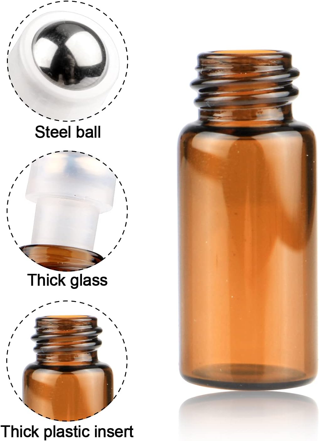 Wresty 25 Pcs Essential Oil Glass Roller Bottles Mini Tiny Refillable Empty Aromatherapy Perfume Liquid Amber Glass Roll On Bottles Vials Metal Rollerball Bottles Jar (2ml)
