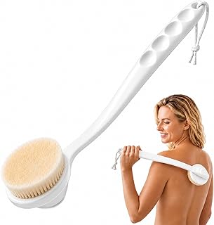 Lequin 14-Inch Handle Bath Brush for Shower, Detachable Back Scrubber with Medium Firm Bristles,Wet or Dry Brushing Body Brush, Exfoliating Shower Scrubber for Back, Legs, Arms and Feet