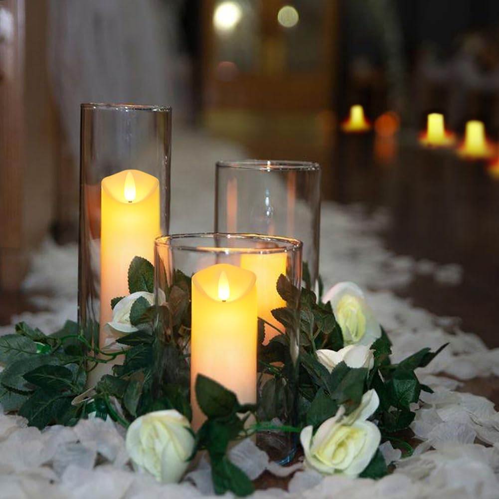 5plots 7"x 2.2" Flickering Flameless Candles, Battery Operated LED Pillar Candles with Timers and Remote Control, Made of Wax-Like Frosted Plastic, Won’t Melt, Ivory, Skinny, Set of 6