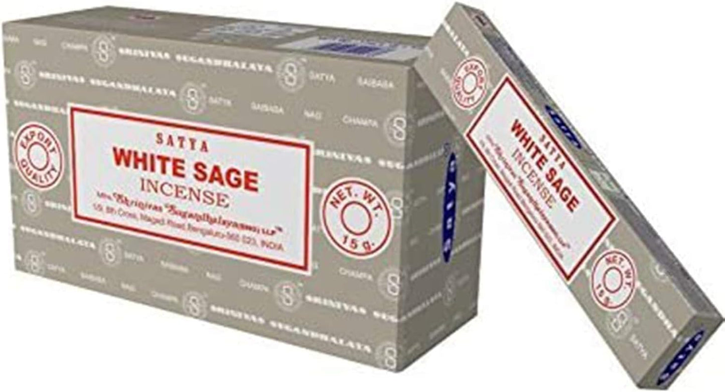 Satya Nag Champa White Sage Incense sticks-12packs x 15grams by Satya (White Sage) | Convenient multi-pack format for regular use.