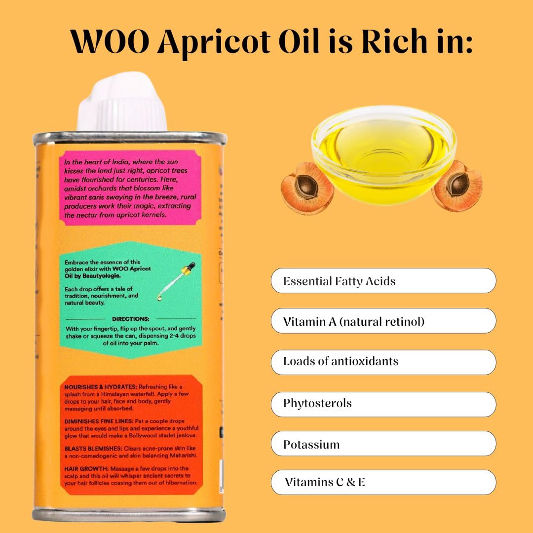 Certified Organic Apricot Oil – 100% Pure, Cold-Pressed & Fair Trade | Face, Skin & Hair | Lightweight, Non-Greasy, Antioxidant-Rich | Moisturizes, Calms Redness, Reduces Wrinkles | 3.4 oz