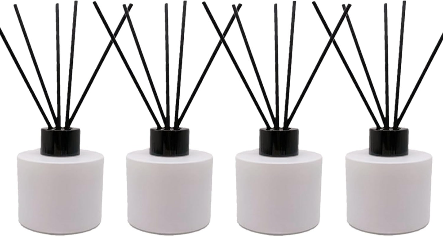 100ML Reed Diffuser Sets,3.4 OZ Empty Matte Round Glass Bottle with Black Sticks,Fragrance Replacement Container for Home 4PCS (Matte White)