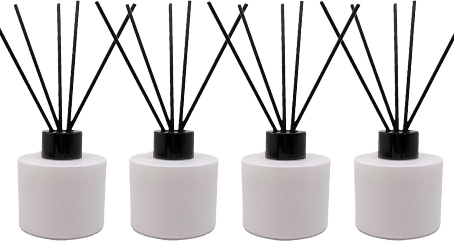 100ML Reed Diffuser Sets,3.4 OZ Empty Matte Round Glass Bottle with Black Sticks,Fragrance Replacement Container for Home 4PCS (Matte White)