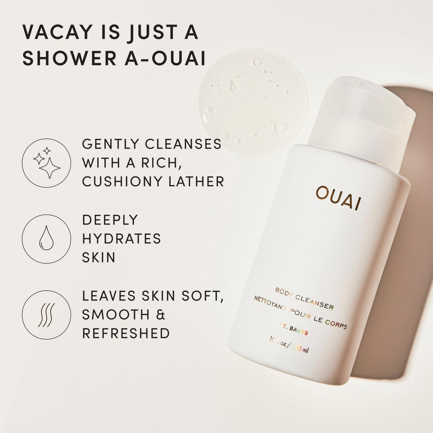 OUAI Body Cleanser, St. Barts - Foaming Body Wash with Jojoba Oil and Rosehip Oil to Hydrate, Nurture, Balance and Soften Skin - Paraben, Phthalate and Sulfate Free Skin Care Products (10 Fl Oz)