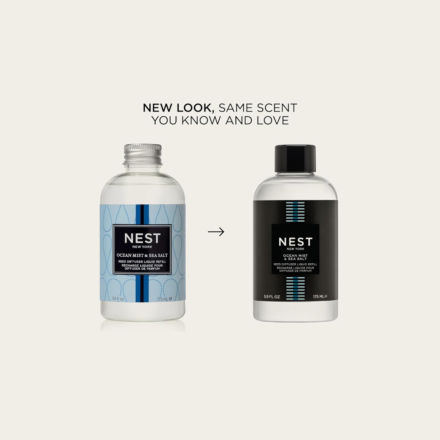 NEST New York Reed Diffuser Liquid Refill, Ocean Mist & Sea Salt - 5.9 fl oz - Fragrance for Up to 90 Days - Flame Free