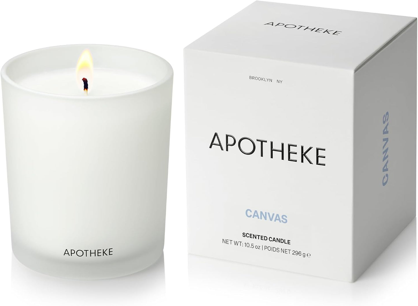 Apotheke Signature Scented Candles for Home, Canvas - 10.5 oz - Soy Wax, Non Toxic, Large Jar White - Luxury Candle Gifts for Women & Men - White Musk, Dew Drops, and Lily of the Valley