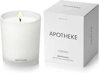 Apotheke Signature Scented Candles for Home, Canvas - 10.5 oz - Soy Wax, Non Toxic, Large Jar White - Luxury Candle Gifts for Women & Men - White Musk, Dew Drops, and Lily of the Valley