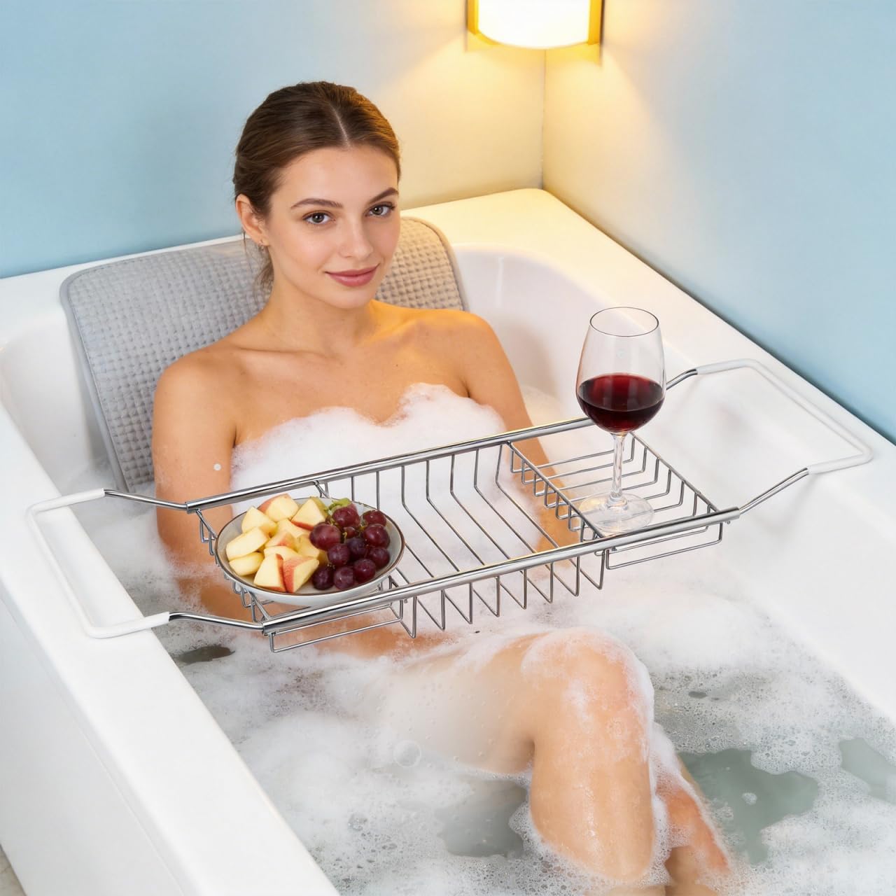 Cabilock Stainless Steel Expandable Bathtub Tray, Chrome Polished Telescopic Bath Tub Shelf, Bathroom Organizer for Soap, Shampoo, Phone and Sundries