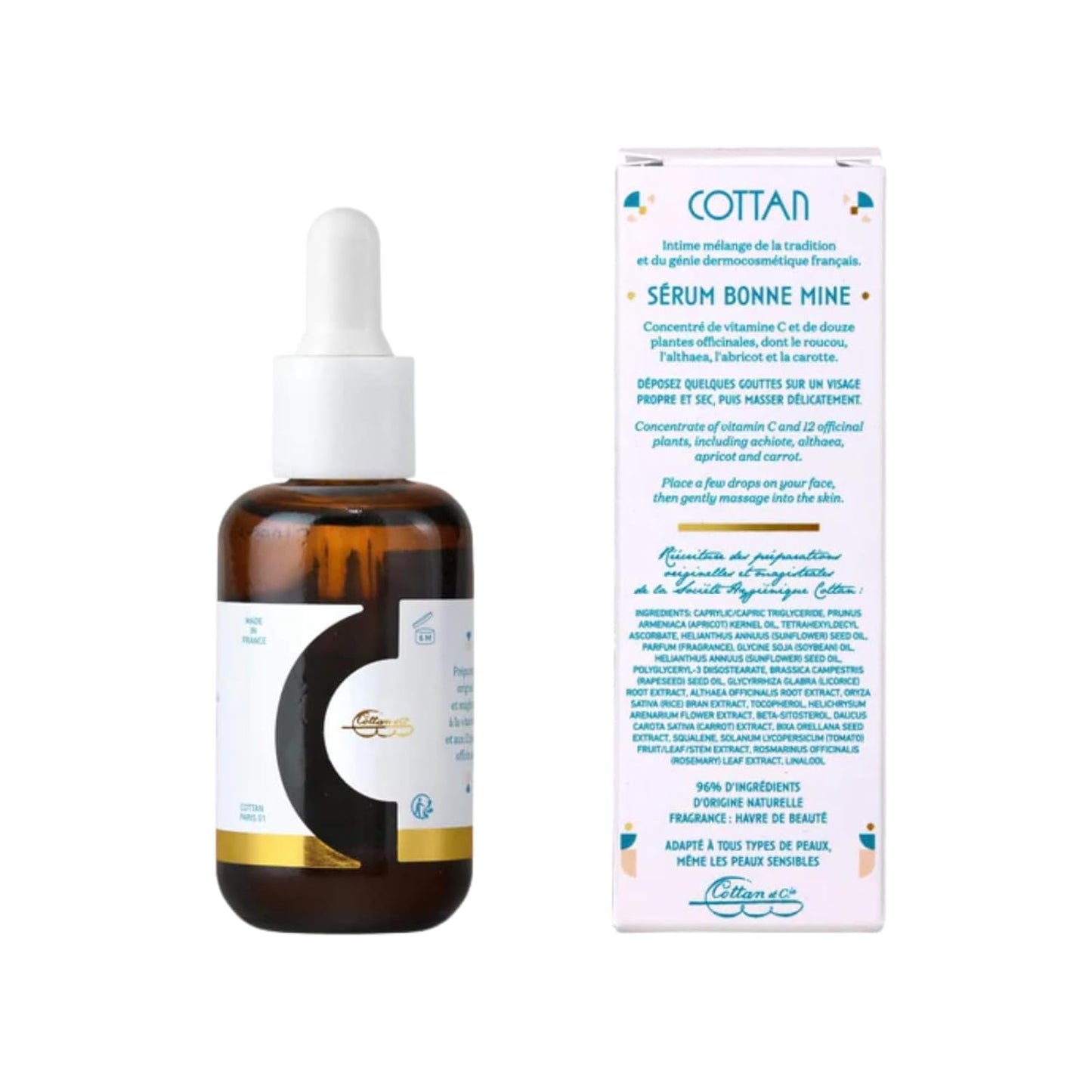 Cottan Paris Bonne Mine Refining Face Serum with Squalene, Apricot Sunflower Seed Oil Rice Bran & Rosemary Leaf Extract Nourishing & Firming Skin Facial Moisturizer for a Smooth, Youthful Look 30ml