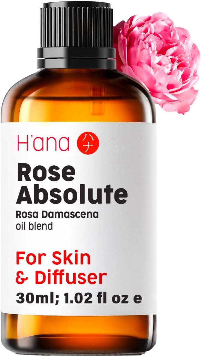 H'ana 100% Pure Rose Essential Oil for Aromatherapy- 1.02 Fl Oz