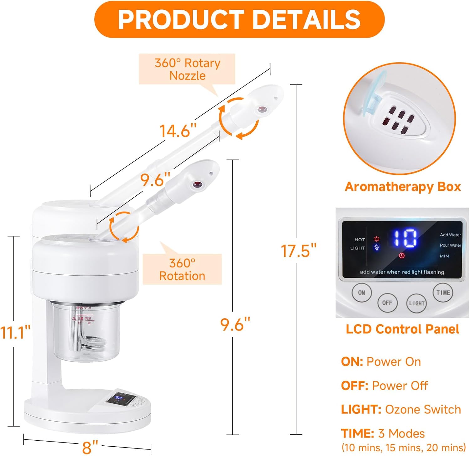 Facial Steamer Nano Ionic Face Steamer with Extendable Arm, Portable Facial Steamer, Rotating Nozzle Esthetician Vapor Face Steamer