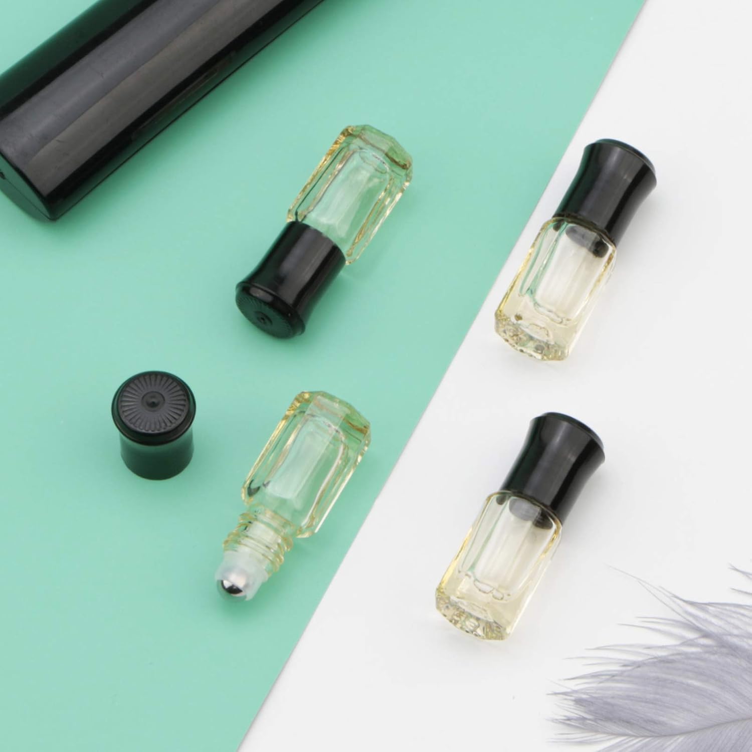 Essential Oil Roller Bottles, 8Pcs 3ml Roll-on Vials with Funnel, Mini Glass Massage Containers for Perfume Lip Balms Aromatherapy, Bright Yellow