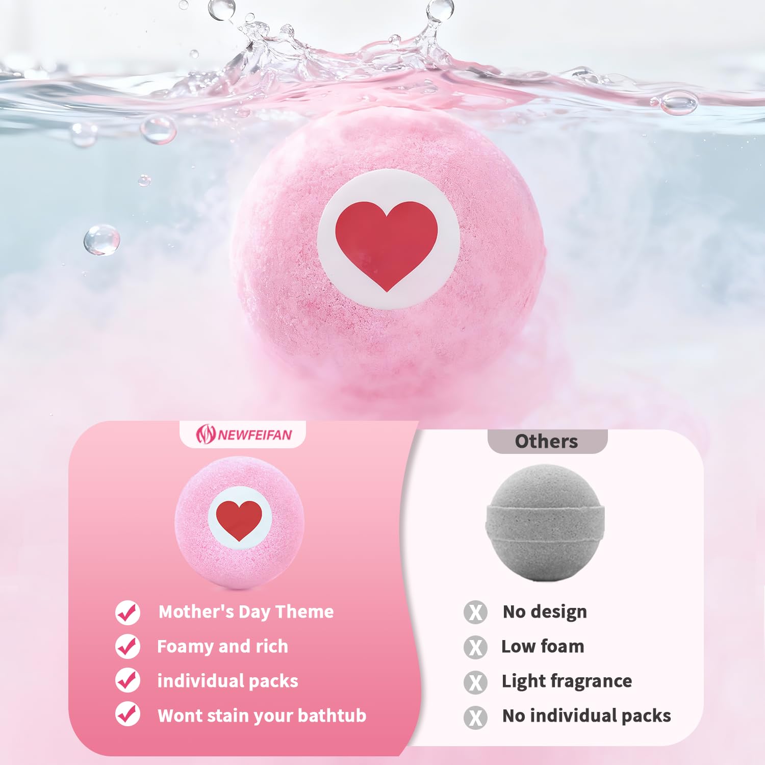Rose Bath Bombs for Women XXL, Gifts for Mom, 4-Pack Handmade Natural & Organic Rose Essential Oil, Pink Teacher Appreciation Gifts for Wife Daughter Girlfriend Coworkers