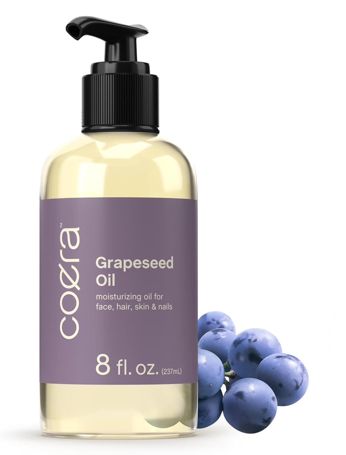 Coera Grapeseed Oil Cold Pressed | 8 fl oz | Moisturizer for Face, Hair, Skin, and Nails | Free of Parabens, SLS, & Fragrances