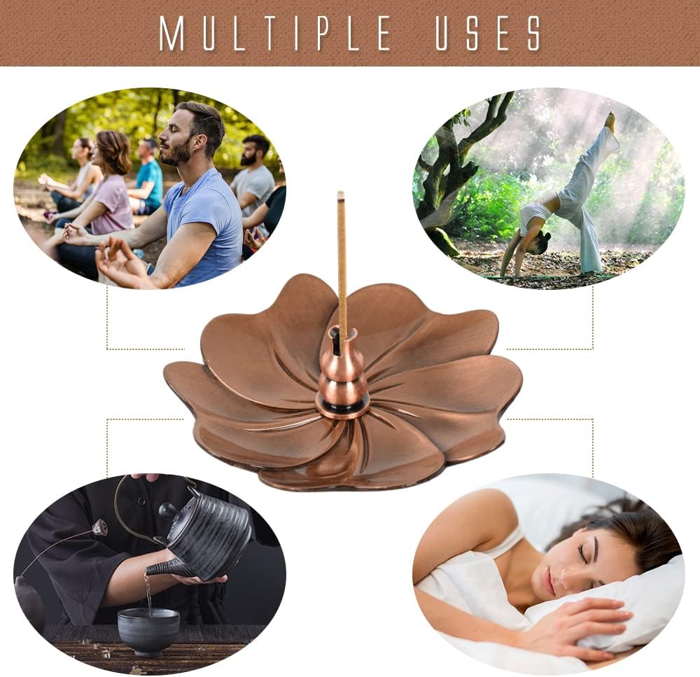 Sakura Flower Incense Holder, 5Pcs Red Bronze Incense Burner Holder with Silk Pouch, Bowl-Shape, Lotus Multi-Holes, Cone Shape and Gourd-Shape for Yoga Living Room Bedroom Home Fragrance