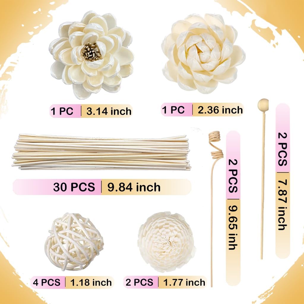 42PCS Reed Diffuser Sets | Natural Rattan Flower Reed Fragrance Diffuser Set | Fragrance Diffuser Replacement Rattan Sticks | Home Decor