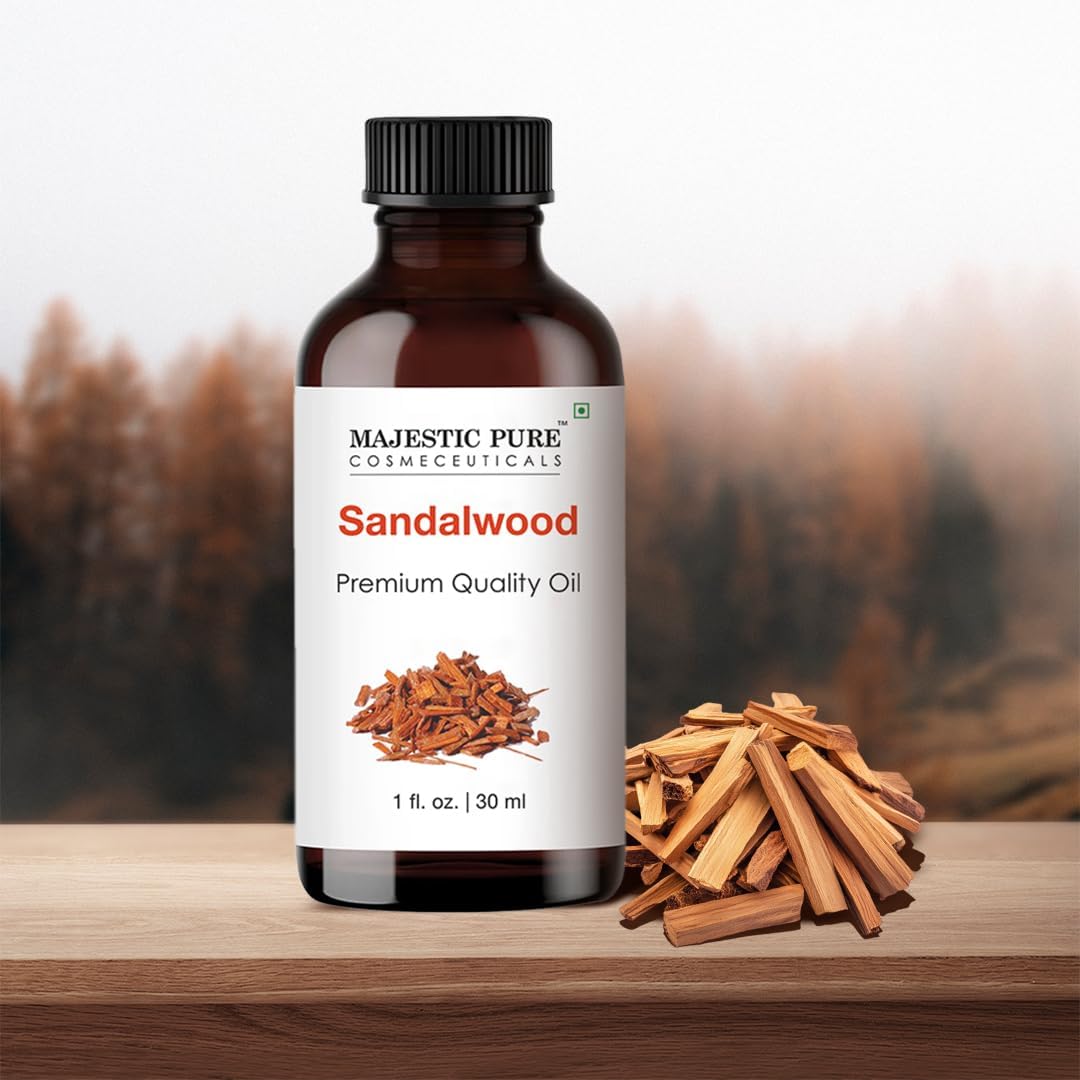 Majestic Pure Essential Oil with Glass Dropper - 100% Pure and Natural - Essential Oils for Diffuser, Aromatherapy, Soap and Candle Making, Sandalwood Essential Oil, Sandalwood Oil, 1 Fl Oz
