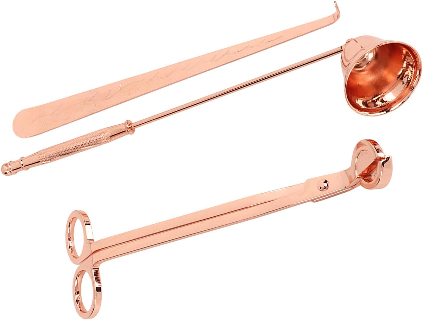 3pcs Candle Wick Trimmer Set, Stainless Steel Candle Accessory Set with Wick Trimmer Candle Snuffer Wick Dipper, Rose Gold 3 in 1 Candle Care Kit for Daily Candle