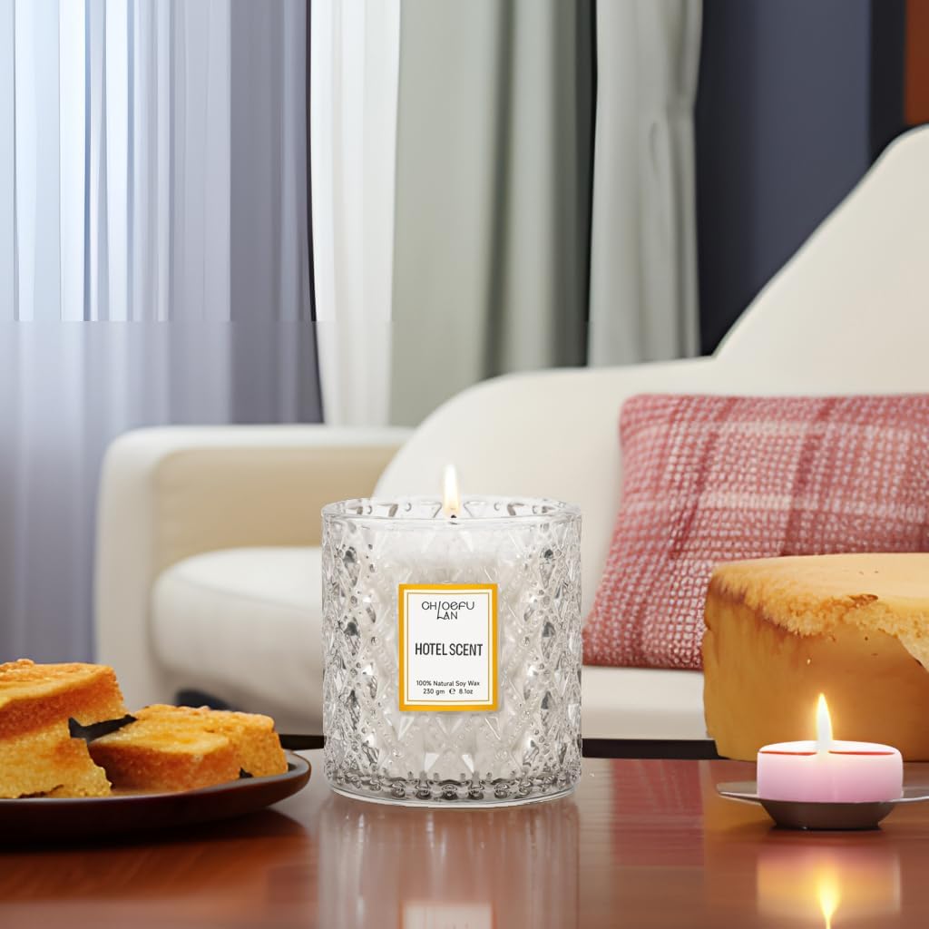 Hotel Scented Candle Natural Essential Oil, Luxury Scented Soy Jar Candle Gifts, Highly Scented, 8.1oz, Unique Blend to Promote Sleep & Relieve Stress