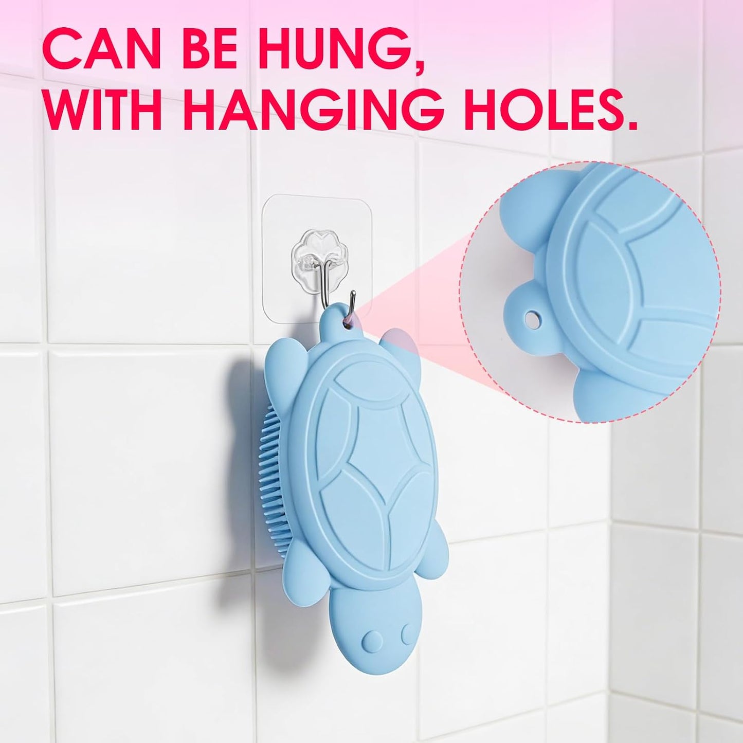 Baby Shower Brush,Kids Silicone Body and Back Exfoliating Mitt - Soft Bristles, Gentle Exfoliation, Cute Turtle Design Makes Children Love Bathing(Wathet)
