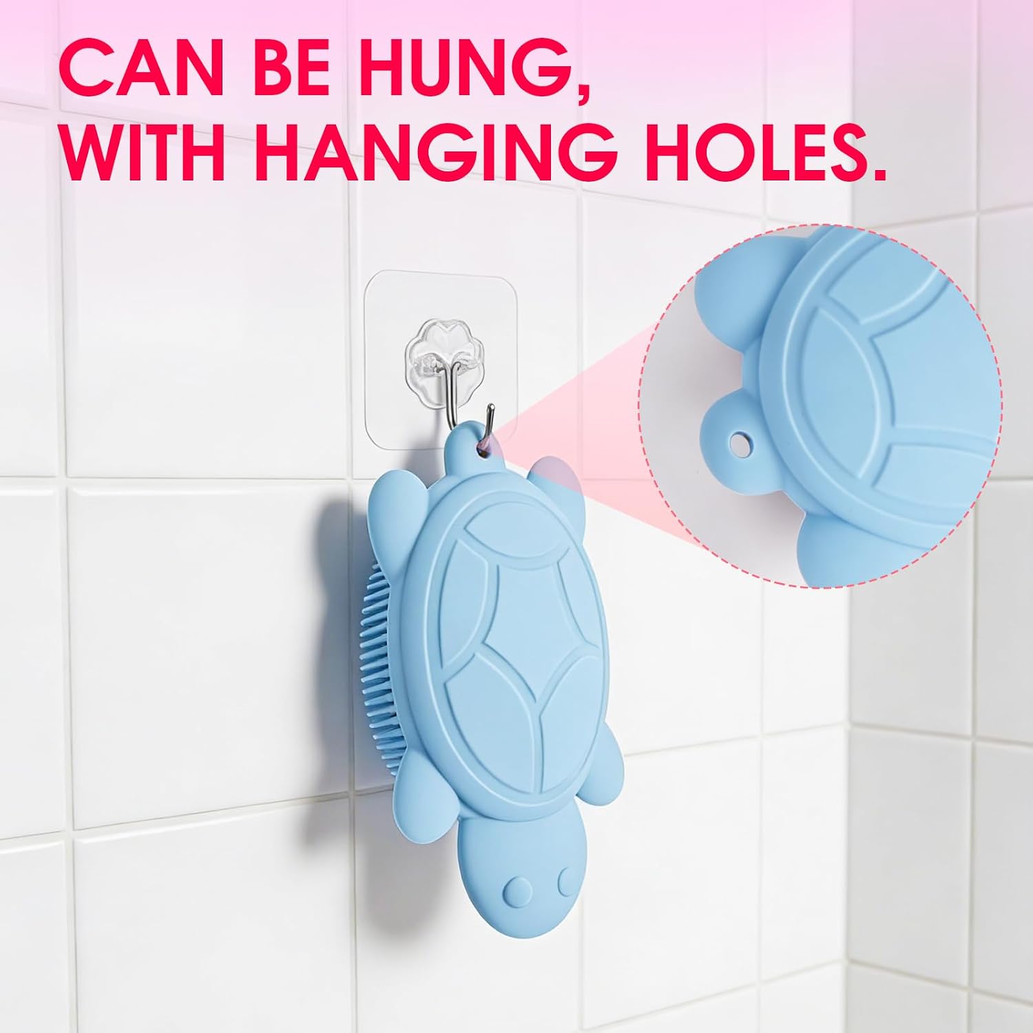 Baby Shower Brush,Kids Silicone Body and Back Exfoliating Mitt - Soft Bristles, Gentle Exfoliation, Cute Turtle Design Makes Children Love Bathing(Wathet)