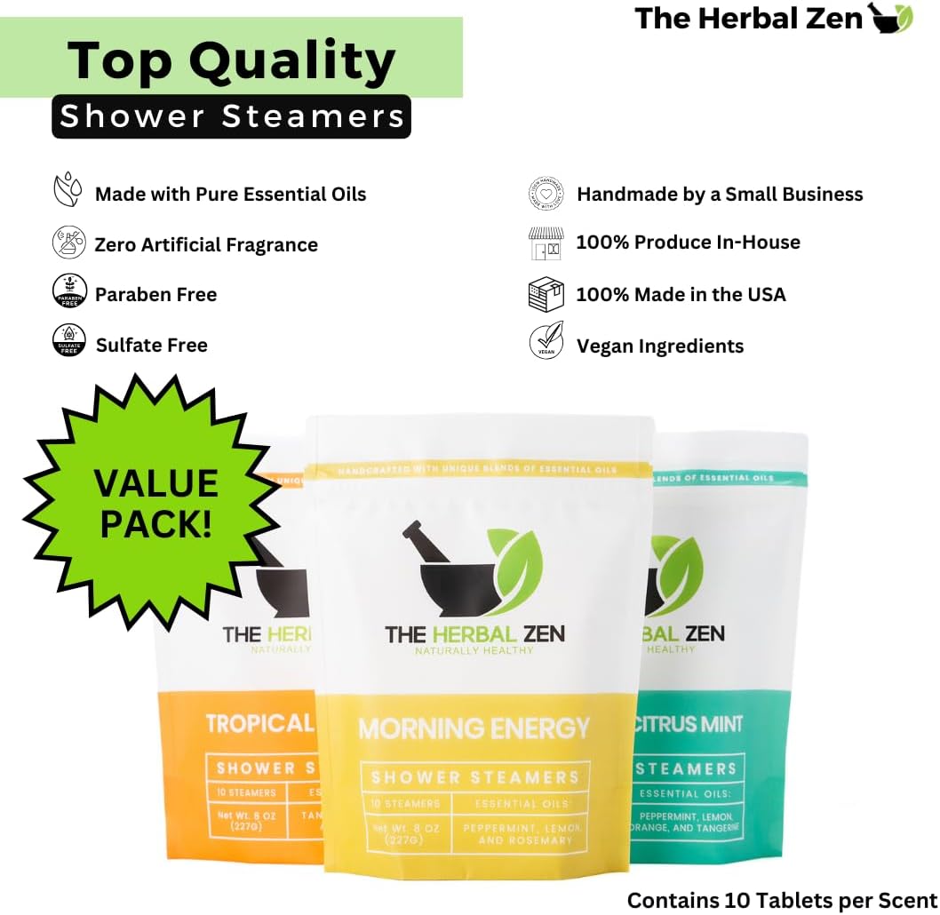Bulk Shower Steamers with Essential Oils Combo Set by The Herbal Zen (3 Packs of 10 Tablets, Value Set), Bulk Shower Bombs, Relaxation Gift for Women and Men, Birthday Gifts, Mothers Day Gift