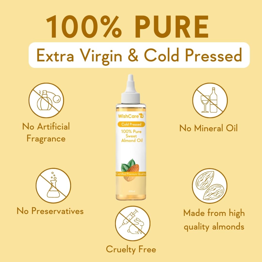 WishCare Pure Cold Pressed Sweet Almond Oil for Hair and Skin, 200ml