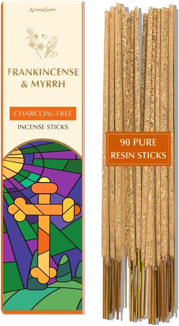 Frankincense & Myrrh Luxury Incense Sticks by Aromafume| 3x30 Sticks for Prayer, Meditation, Aromatherapy, Purification & Protection| Charcoal Free| Long Lasting Aroma, Spiritual Gifts