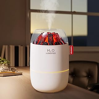 Portable Mini Humidifier for Desk Bedroom Indoor Plant, 280 ml Humidifier for Office Small Room, USB Powered Quiet Cool Mist Humidification Night Light (White)