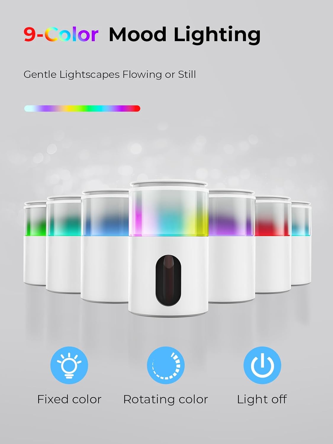 Waterless Essential Oil Diffuser: 𝟗 𝐂𝐨𝐥𝐨𝐫𝐬 𝐋𝐄𝐃 Scent Diffuser for Home&Car&Office - Portable Diffuser with 48H Battery, 4 Timers & 3 Mist Levels, Snow White