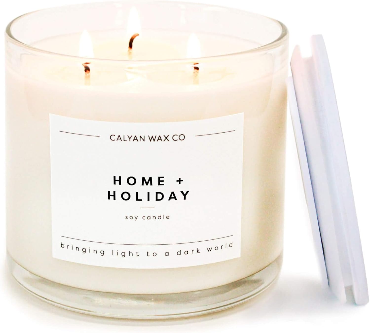 Calyan Wax Co. Home & Holiday 3 Wick Scented Candle - 43 Hour Burn - Luxury 3 Wick Soy Candles - Clean Soy Wax Candles - Long Lasting Large Glass Jar Candle for Home - 14.9oz