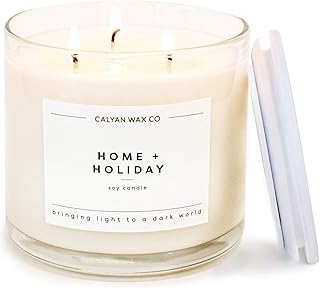 Calyan Wax Co. Home & Holiday 3 Wick Scented Candle - 43 Hour Burn - Luxury 3 Wick Soy Candles - Clean Soy Wax Candles - Long Lasting Large Glass Jar Candle for Home - 14.9oz