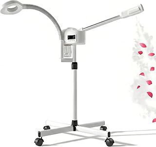 Facial Steamer Professional, Facial Steamer with Magnifying Lamp for Esthetician, 2 in 1 Ozone Steamer for Face, Face Steamer for Facial Deep Cleaning, White.