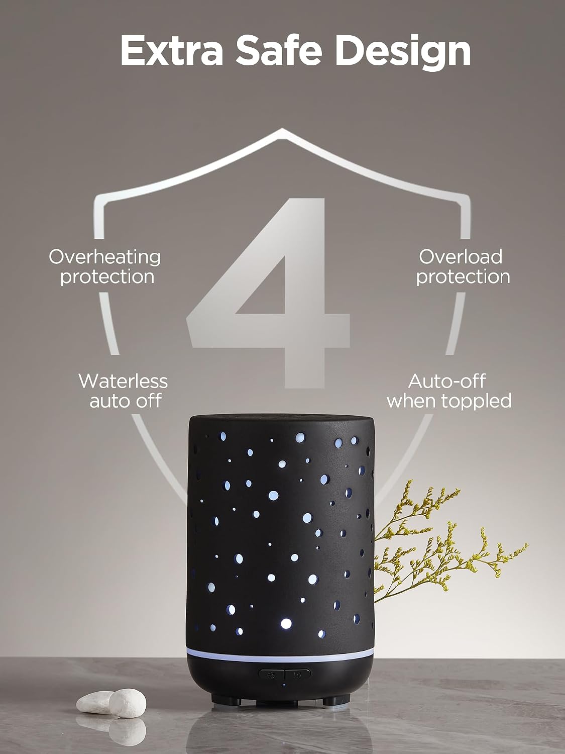 InnoGear Essential Oil Diffuser, 150ml Ceramic Diffuser Ultrasonic Air Diffusers Humidifier Cool Mist Aromatherapy Diffuser with 2 Mist Modes Waterless Auto Off for Home Office, Black