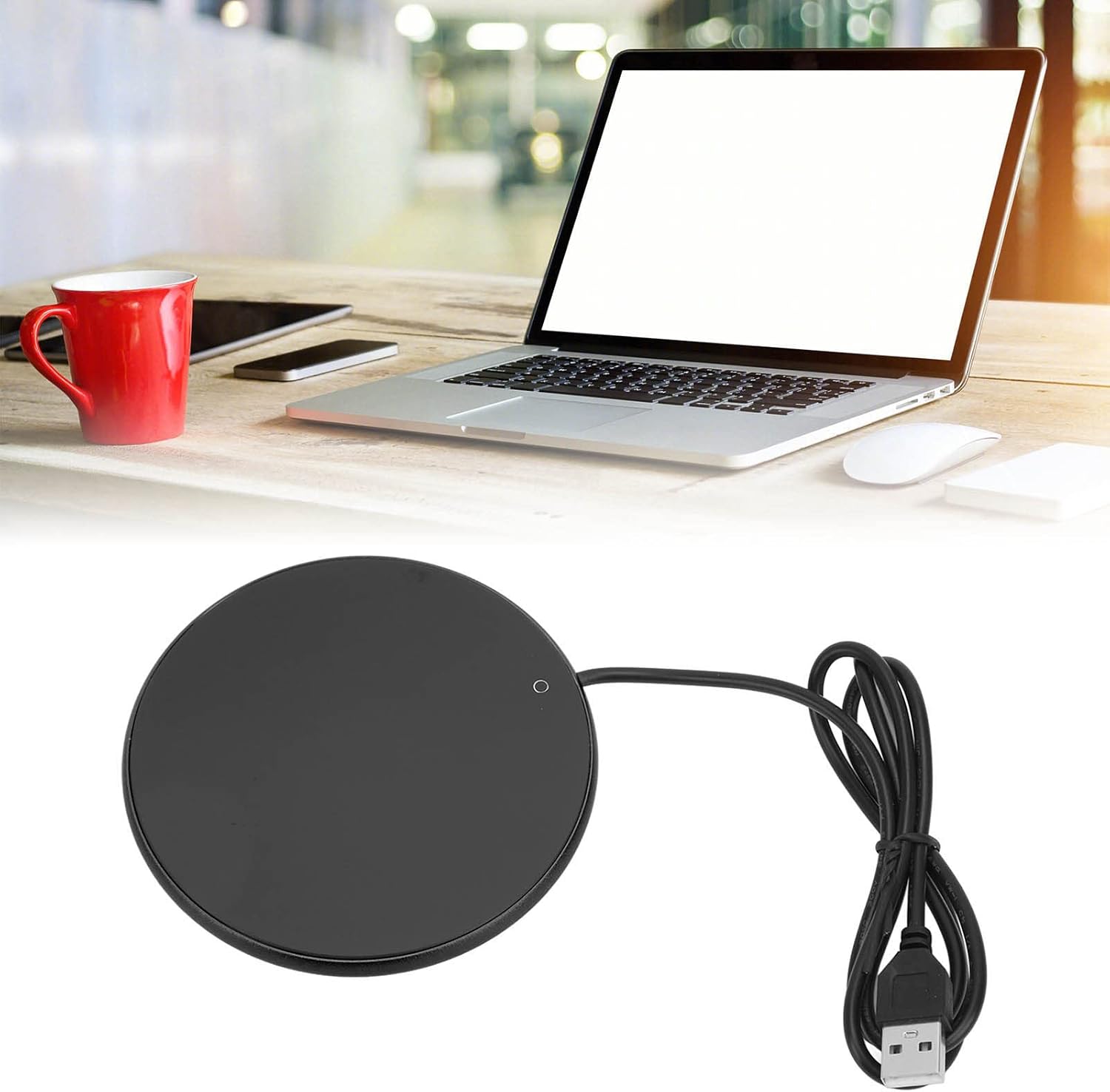 USB Candle Warmer Plate Auto Shut Off Small Portable Coffee Heater for Home Office Black