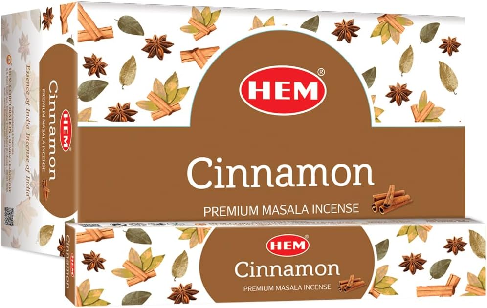 HEM Cinnamon Masala Incense Sticks – 12 Packets (15g Each) | Premium Handcrafted Aroma | Calming, Purifying Scent for Meditation & Yoga | Long-Lasting Fragrance for Home & Relaxation.