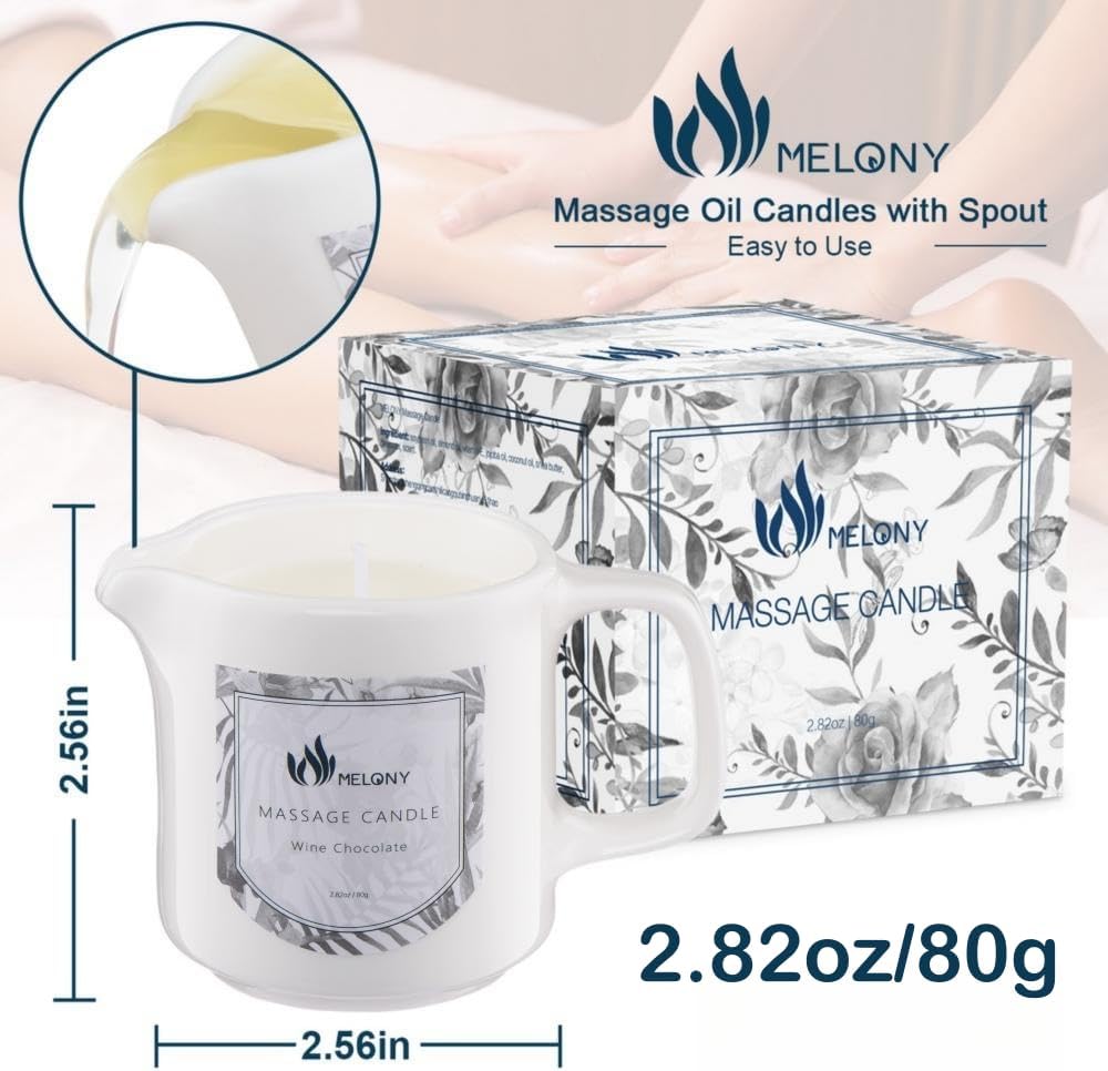 MELONY Soy Massage Oil Candle | Wine Chocolate | Low Temp | 2.82 OZ / 80G | Perfect Intensive Skin Treatment Candle | Nourishing with Almond Oil, Shea Butter & Cocoa Butter | Massage & Moisturise