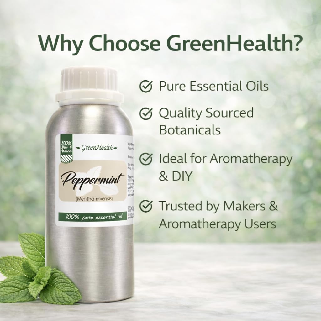Peppermint Essential Oil – 8 fl oz (237 ml) Aluminum Bottle w/Plug Cap – 100% Pure Essential Oil – GreenHealth