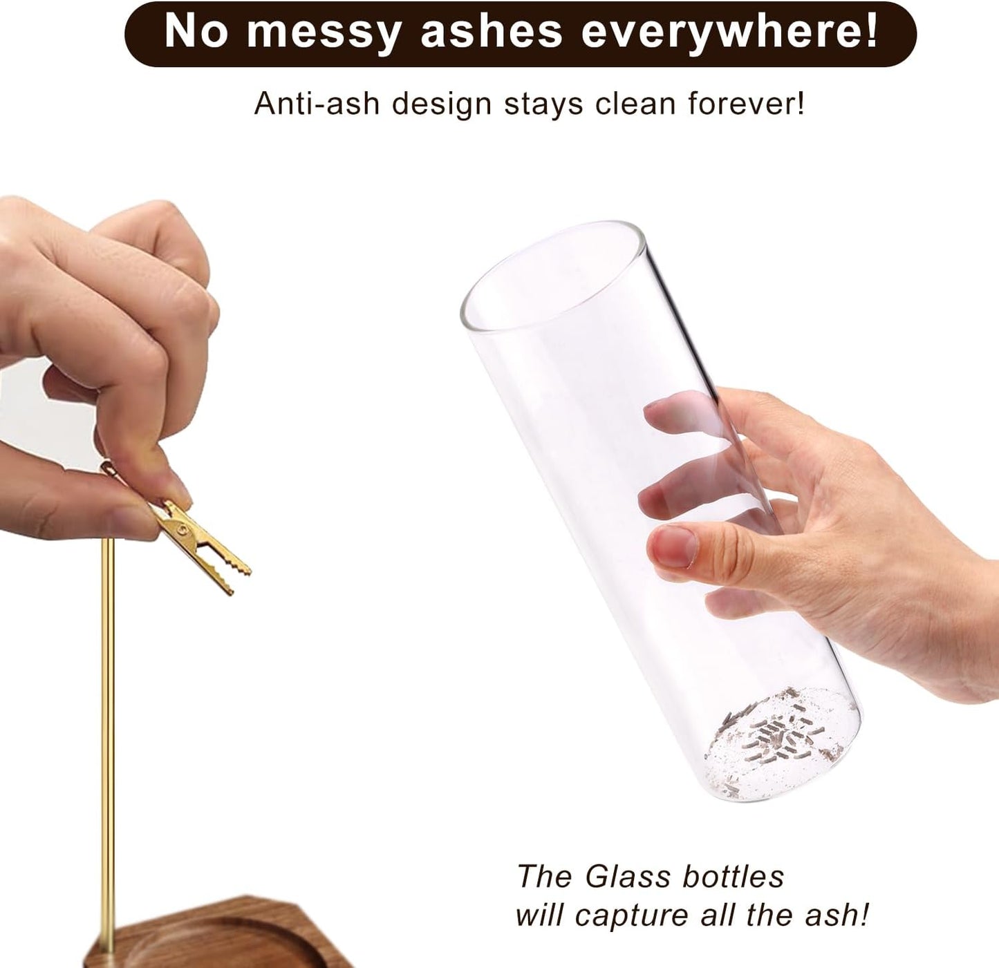 Incense Holder, 3 in 1 for Sticks with Detachable Anti-Ash Flying Incense Burner with Glass Ash Catcher andSticks Organizer Handmade Wooden Tray for Meditation Yoga Room Decor Package