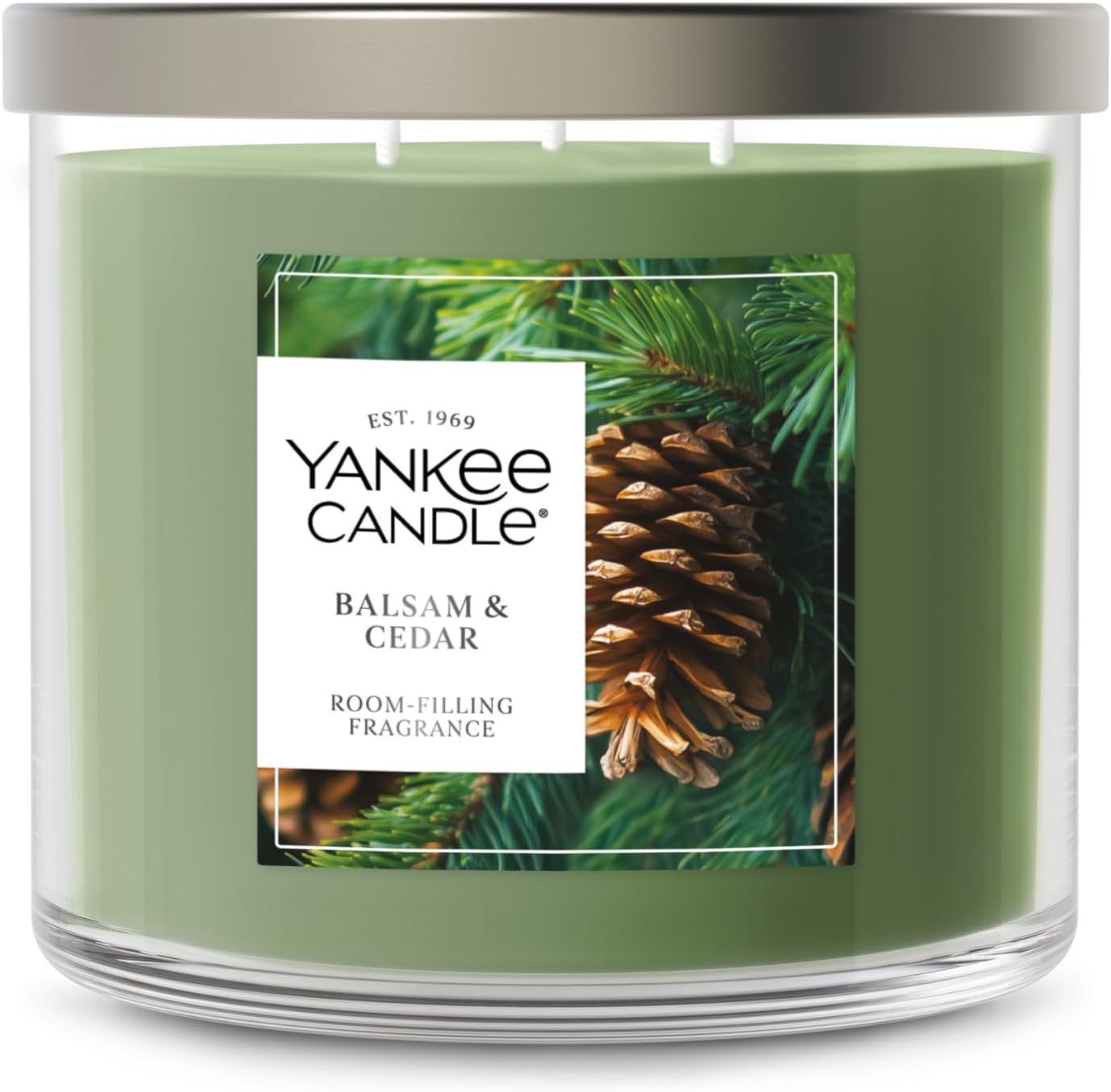 Yankee Candle Balsam and Cedar, Scented Candle, 14.5oz 3-Wick Candle Jar with up to 40 Hours Burn Time, Giftable