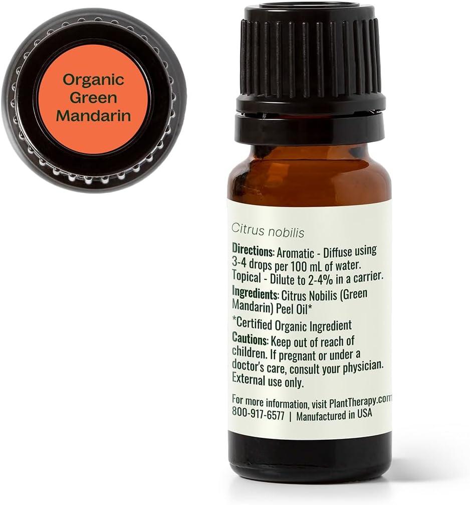 Plant Therapy Organic Green Mandarin Essential Oil 10 mL (1/3 oz) 100% Pure, Undiluted, USDA Certified Organic, Aromatherapy for Stress Relief, Natural Skin Care