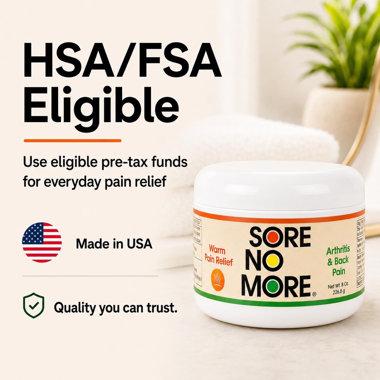 Sore No More Arthritis Pain Reliever Cream – Targeted Warm Relief for Back, Neck, Hands & Feet – Soothing & Fast-Acting Formula for Aches and Pains – Non-Greasy with Orange Aroma – 8 oz
