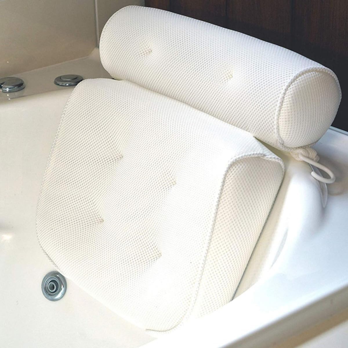 Spa Bath Pillow with 6 Suction Cups, 3D Mesh Cloth Tub Head Support and Bathtub Neck Cushion for Adults, Ergonomic Non-Slip Bathtub Pillow for Relaxing Soaking and Shower Use