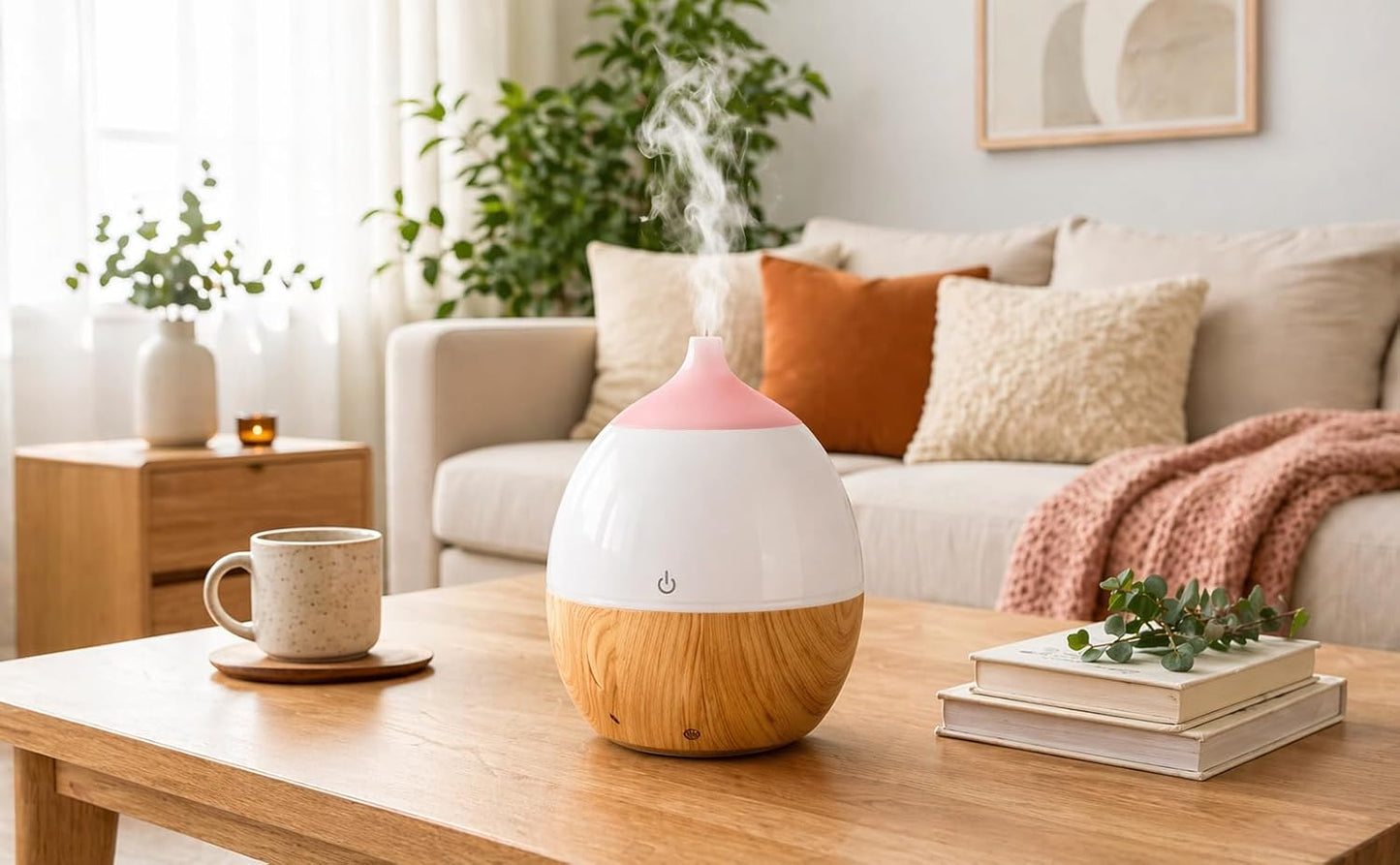 MAXALYOL Aromatherapy Diffuser, 130ml Essential Oil Diffuser, Color Changing LED, Round Vase Design, Small Humidifier for Home and Office