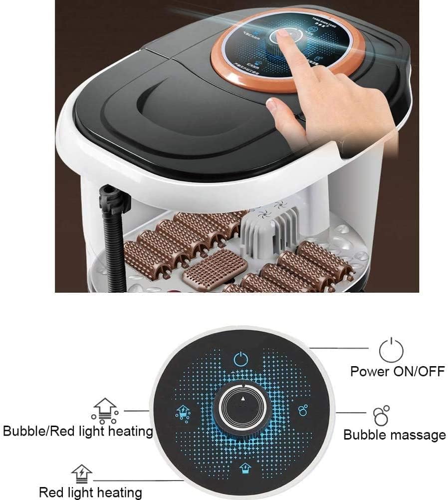 Foot Spa Bath Massager with Heat Bubble Jets and 12 Removable Long Massage Rollers with Acupressure Massage Nodes