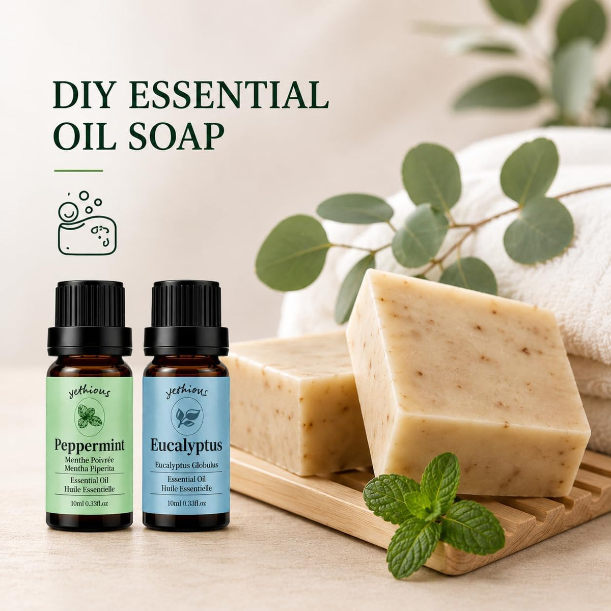 yethious Peppermint Eucalyptus Essential Oil 10ML Natural Peppermint Essential Oil Gift Set for Aromatherapy & Diffuser