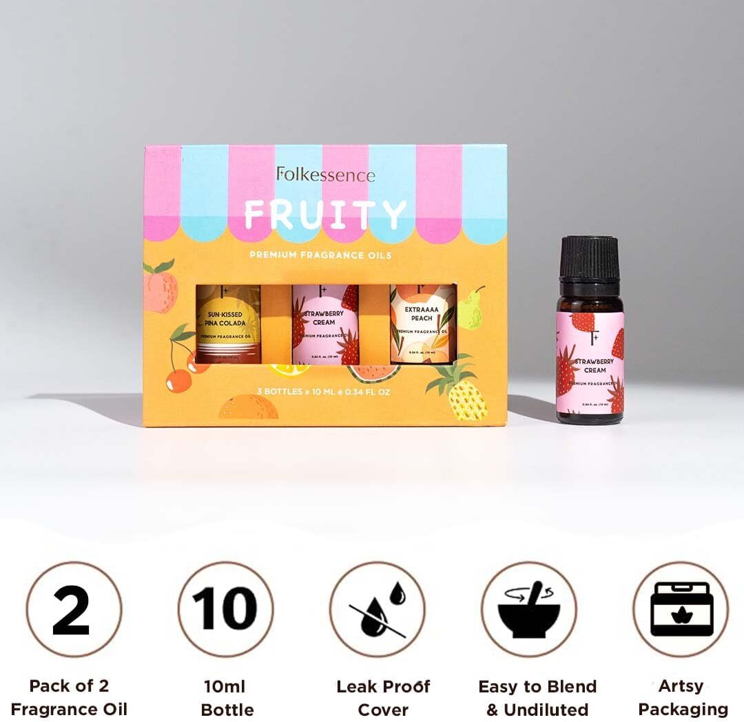 Folkulture Fruity Essential Oils Set for Diffuser | Pack of 3 Fruity Aromatherapy Oils – Peach, Strawberry | Refreshing Home Fragrance for Relaxation & Every Day Gifts Set