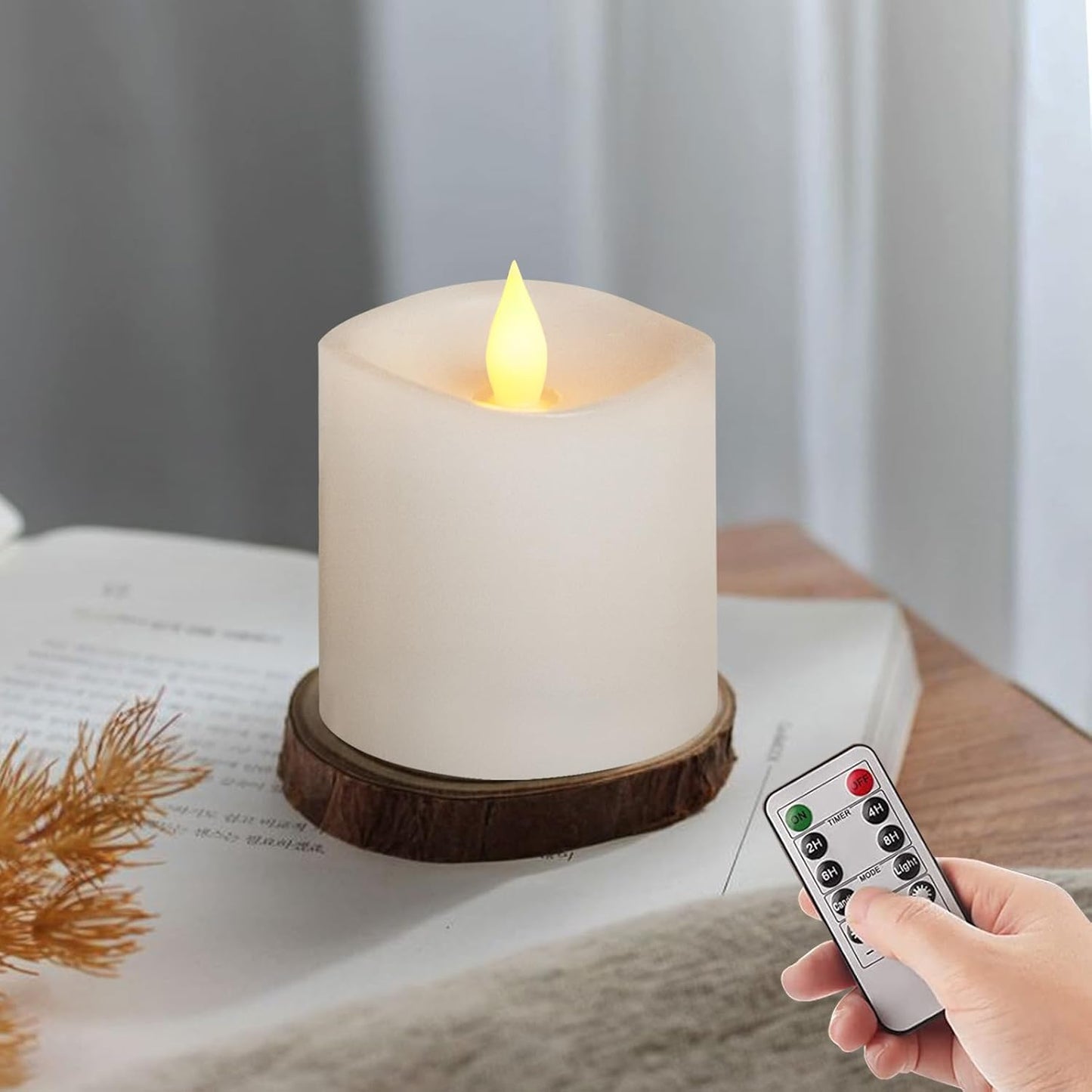 3x3 Flameless Candles with Remote Set of 1, 3 inch Battery Candles Flickering with Timer, LED Pillar Candle for Indoor/Outdoor, White